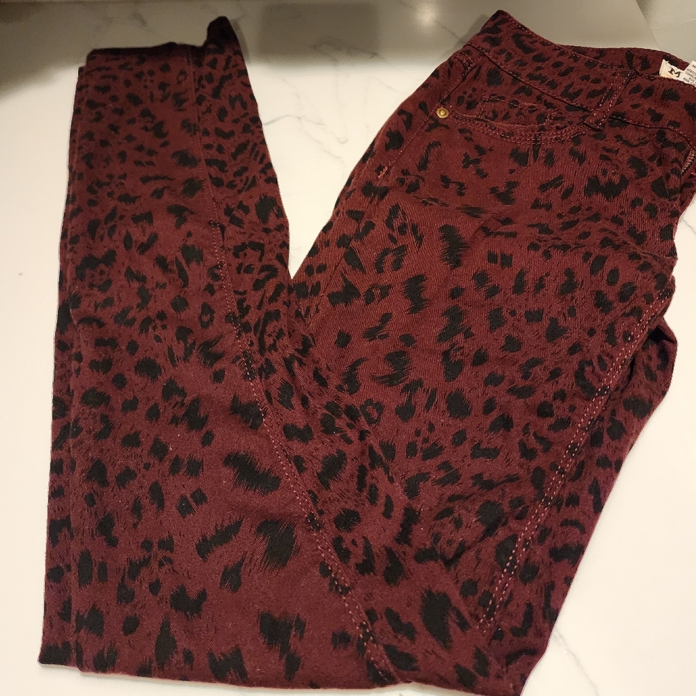 Mudd Red and Black Skinny Jeans with Bold Leopard Print